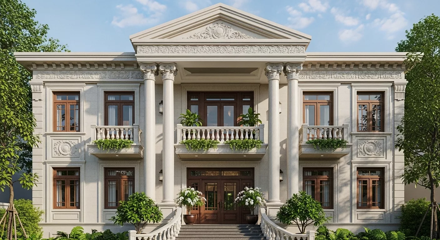Trải nghiệm mặt tiền các mẫu biệt thự cổ điển 2 tầng nổi bật 1 Trải nghiệm mặt tiền các mẫu biệt thự cổ điển 2 tầng nổi bật 1