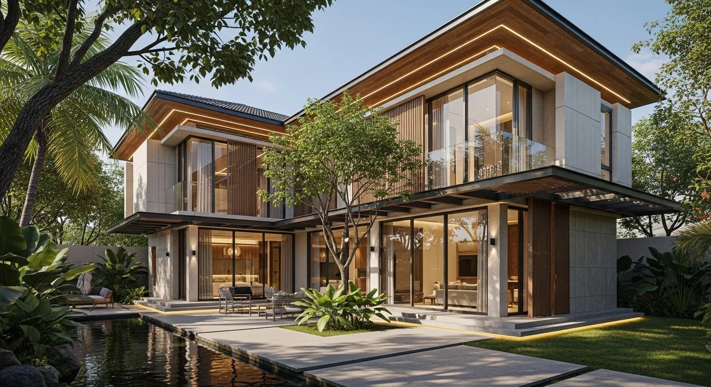 Ánh sáng – màu sắc trong phối cảnh biệt thự 2 tầng 1