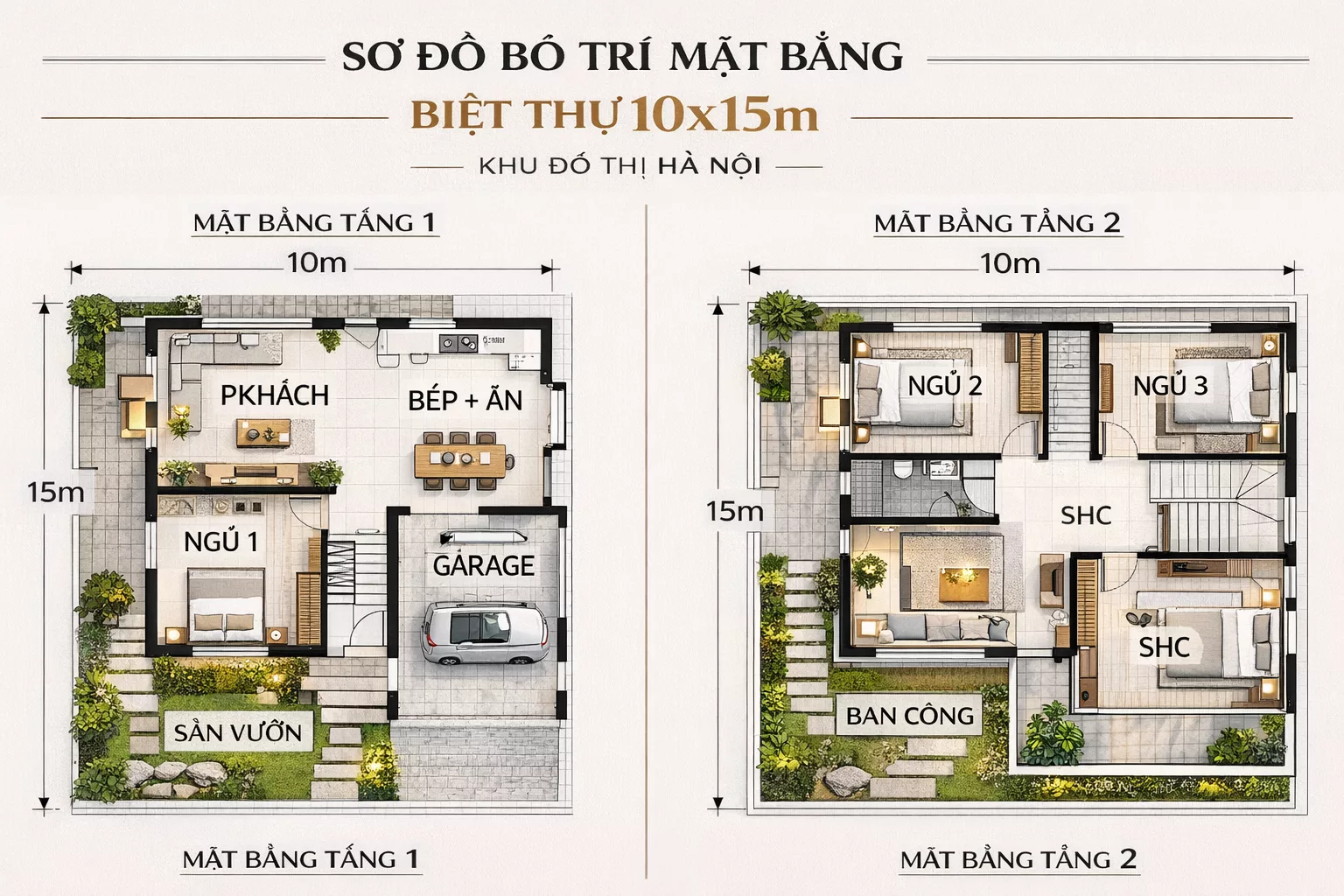 Giải pháp bố trí mặt bằng biệt thự 10x15m tối ưu diện tích 1