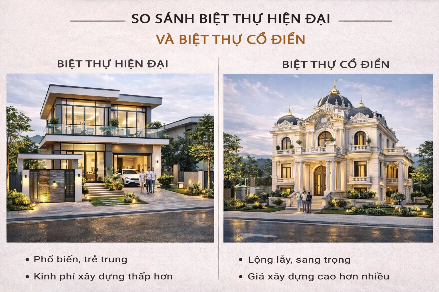 Tổng quan về chi phí xây biệt thự hiện đại và cổ điển 1