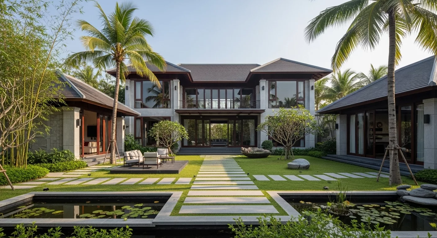 Bố cục tổng thể hài hòa giữa nhà và cảnh quan sân vườn 1 Bố cục tổng thể hài hòa giữa nhà và cảnh quan sân vườn 1