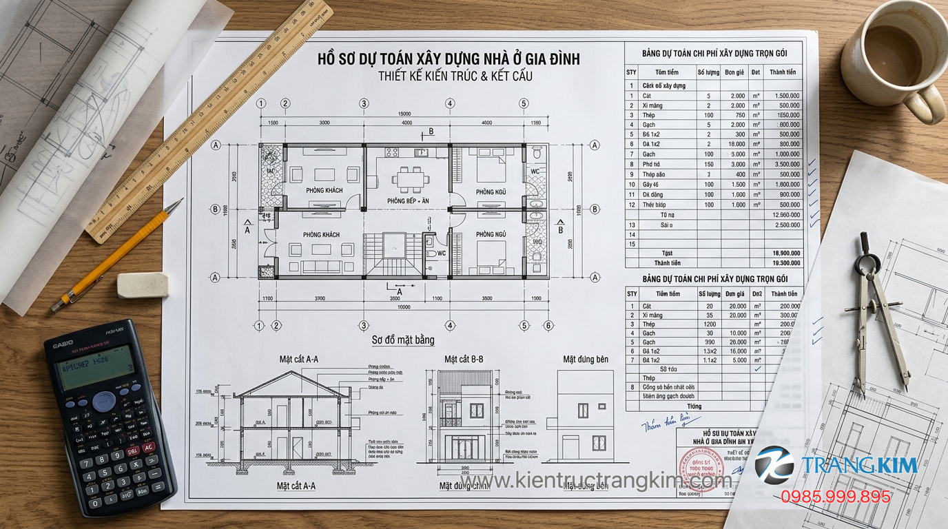 Kiểm soát chi phí trong quá trình thi công 1 Ảnh minh hoạ: bản vẽ dự toán xây nhà
