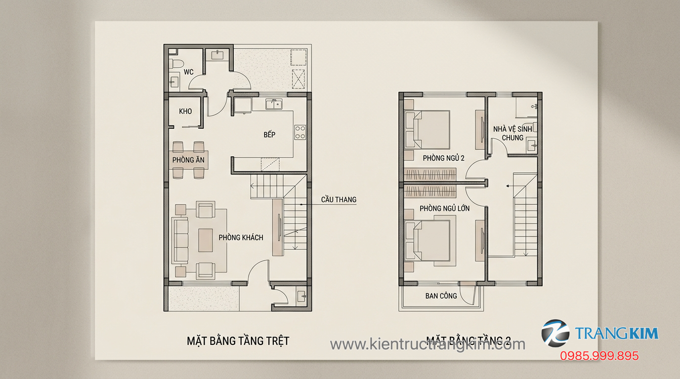 Các hạng mục chi phí cơ bản trong công trình nhà hai tầng 1 Ảnh minh hoạ: Bản vẽ mặt bằng nhà 2 tầng diện tích nhỏ
