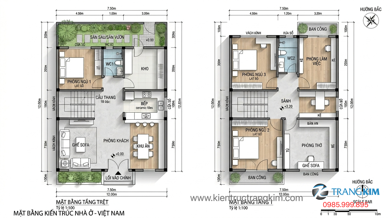 Ảnh minh hoạ: Bản vẽ mặt bằng nhà 2 tầng diện tích trung bình