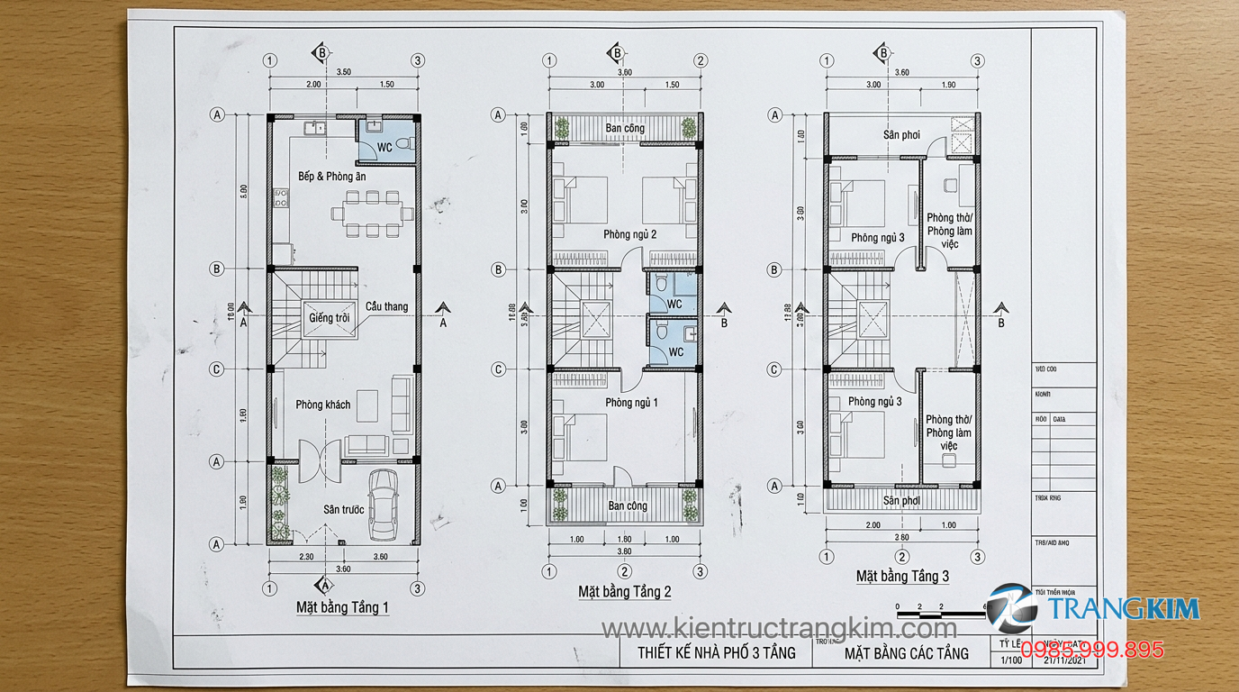 Ảnh minh hoạ: Bản vẽ mặt bằng nhà phố 3 tầng trong hồ sơ thiết kế