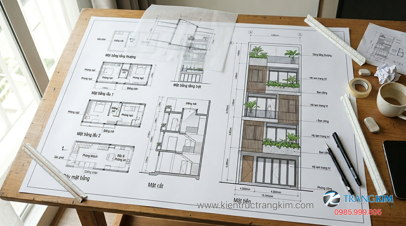 Ảnh minh hoạ: Bản vẽ thiết kế kiến trúc nhà phố hiện đại