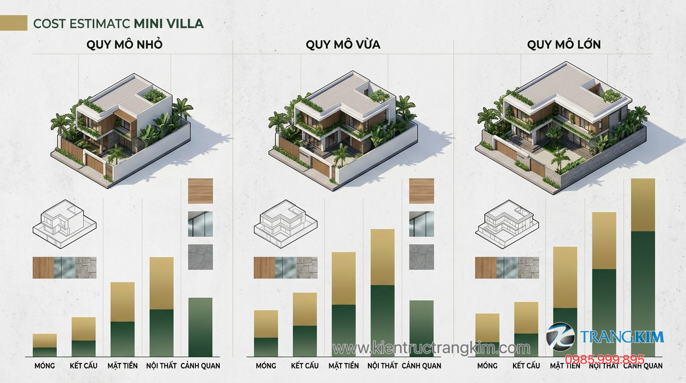 Ảnh minh hoạ: Bảng dự toán chi phí xây biệt thự mini theo từng quy mô
