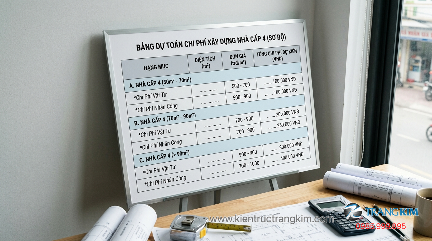 Ảnh minh hoạ: Bảng dự toán chi phí xây nhà cấp 4 theo diện tích