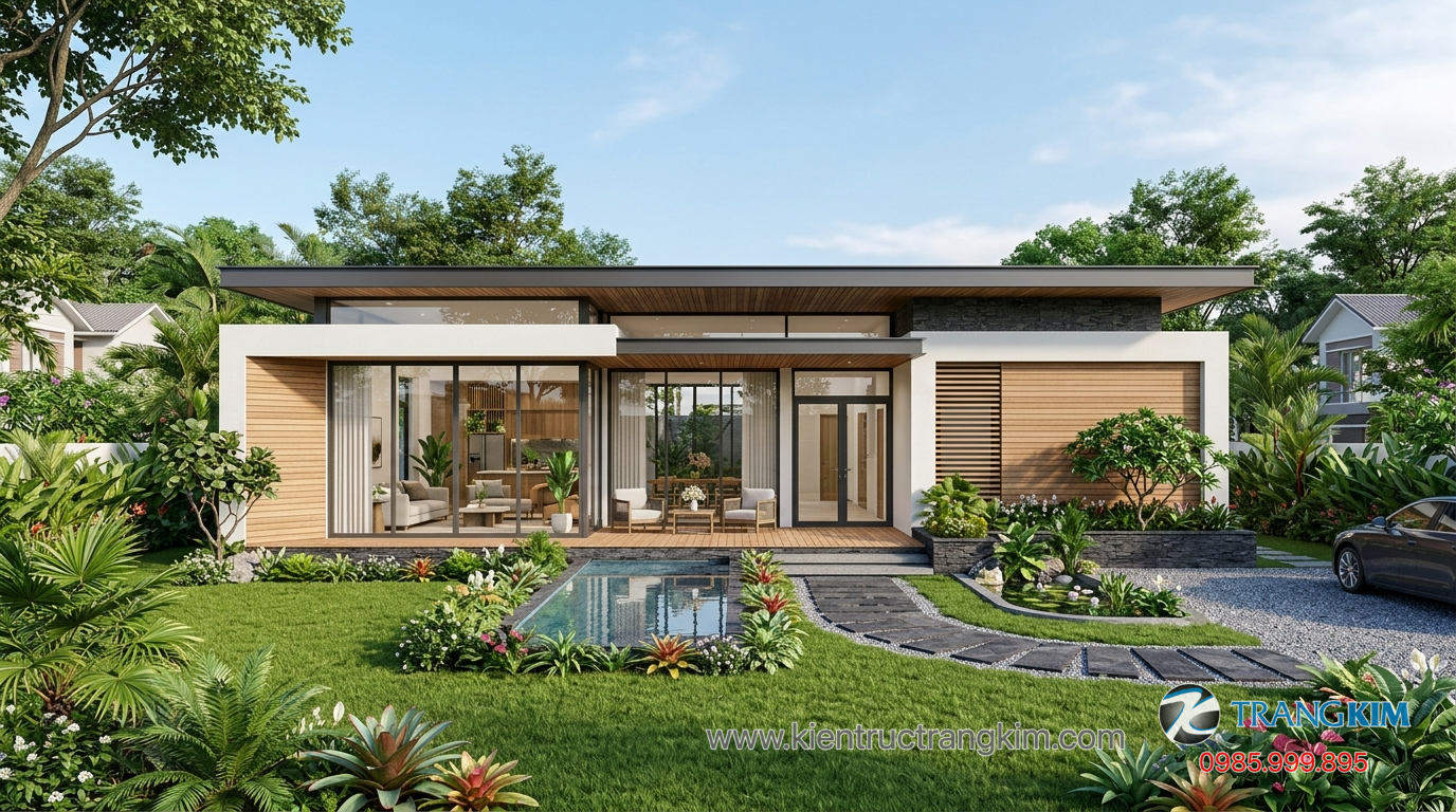 Vì sao biệt thự 1 tầng ngày càng được ưa chuộng 1 Ảnh minh hoạ: biệt thự 1 tầng hiện đại với không gian sân vườn