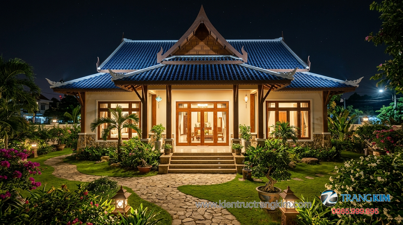 Nhà cấp 4 biệt thự đẹp mái thái 1 Ảnh minh hoạ: biệt thự 1 tầng mái thái sân vườn