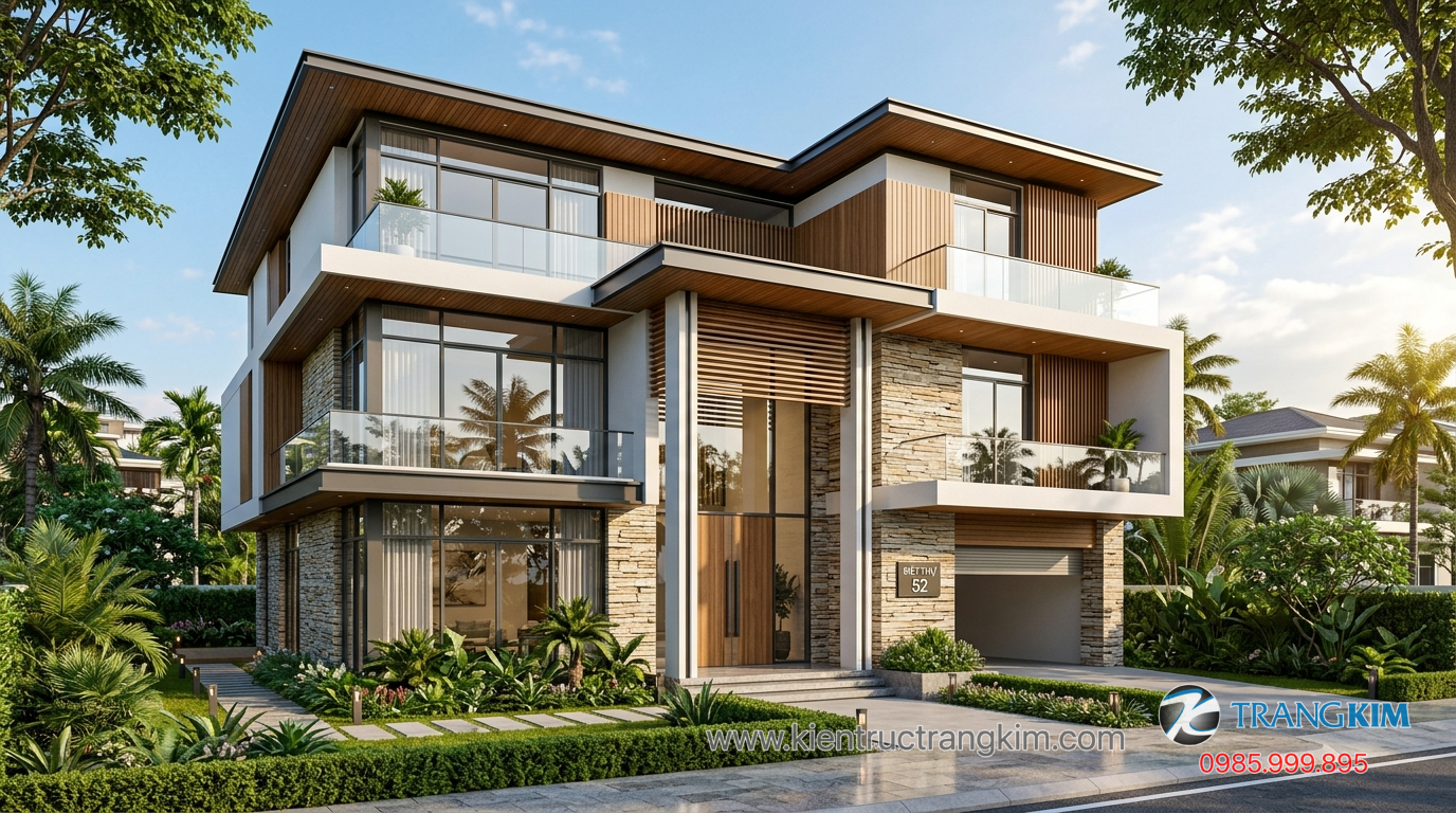 Ảnh minh hoạ: biệt thự 3 tầng hiện đại với mặt tiền sang trọng