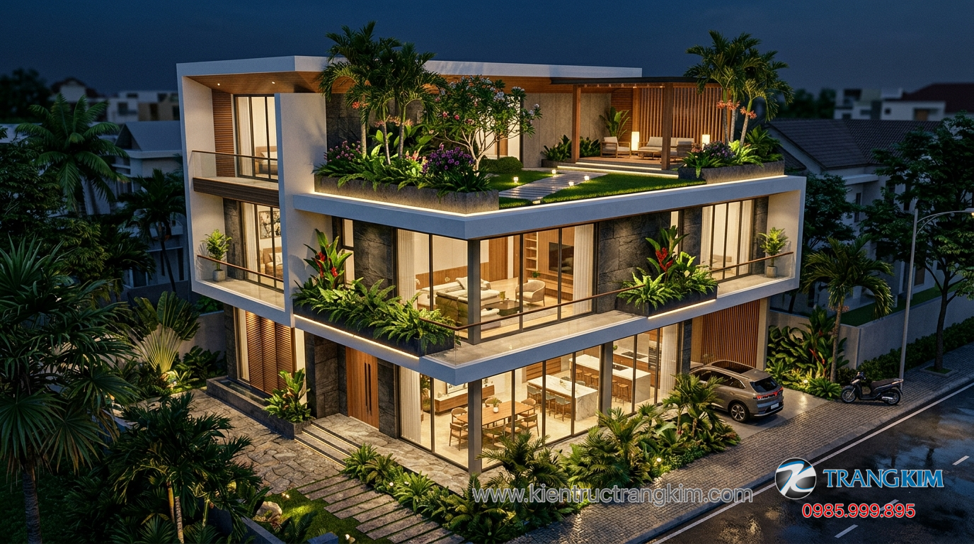 Ảnh minh hoạ: Biệt thự 3 tầng hiện đại với sân thượng xanh và không gian mở