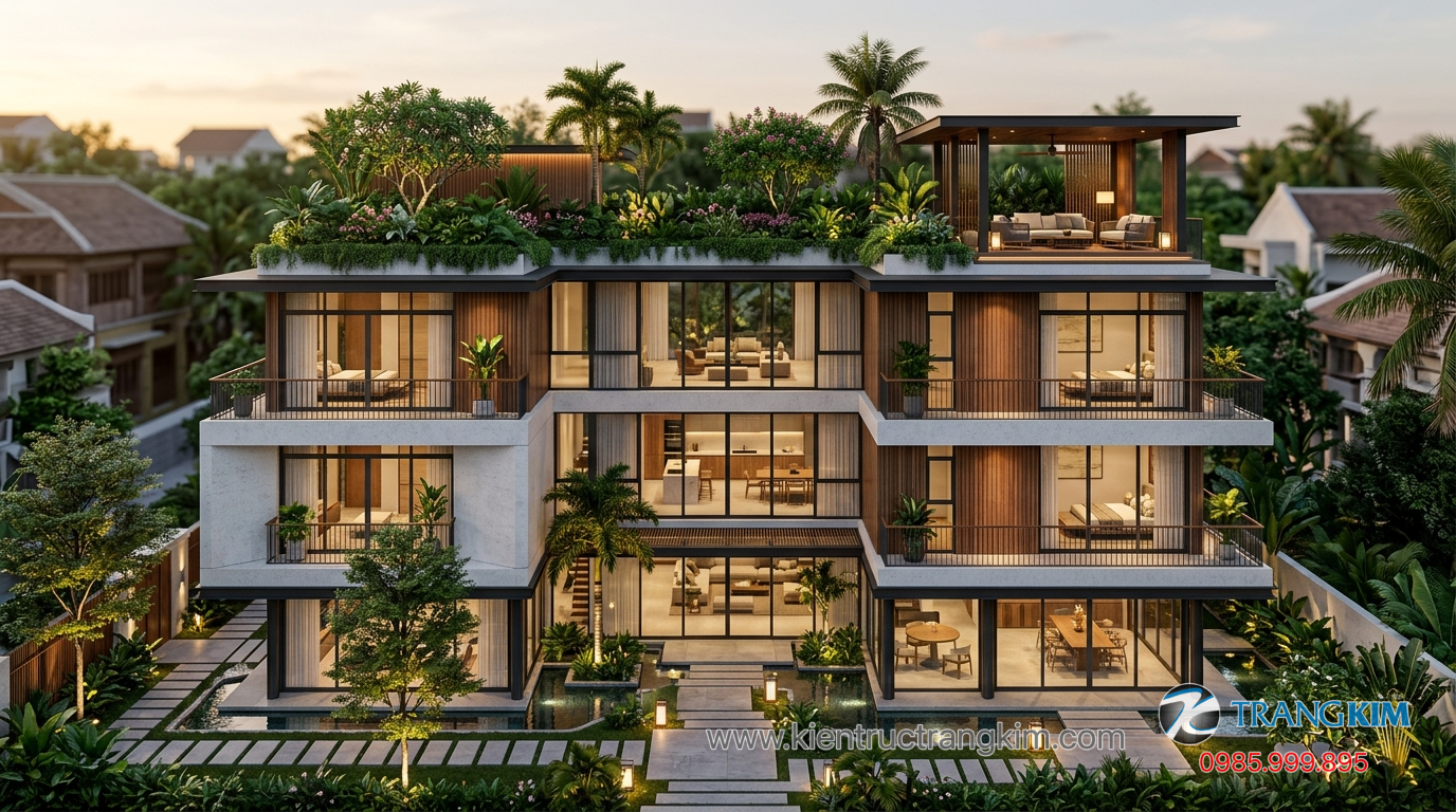 Ảnh minh hoạ: Biệt thự 3 tầng hiện đại với sân thượng xanh và không gian mở