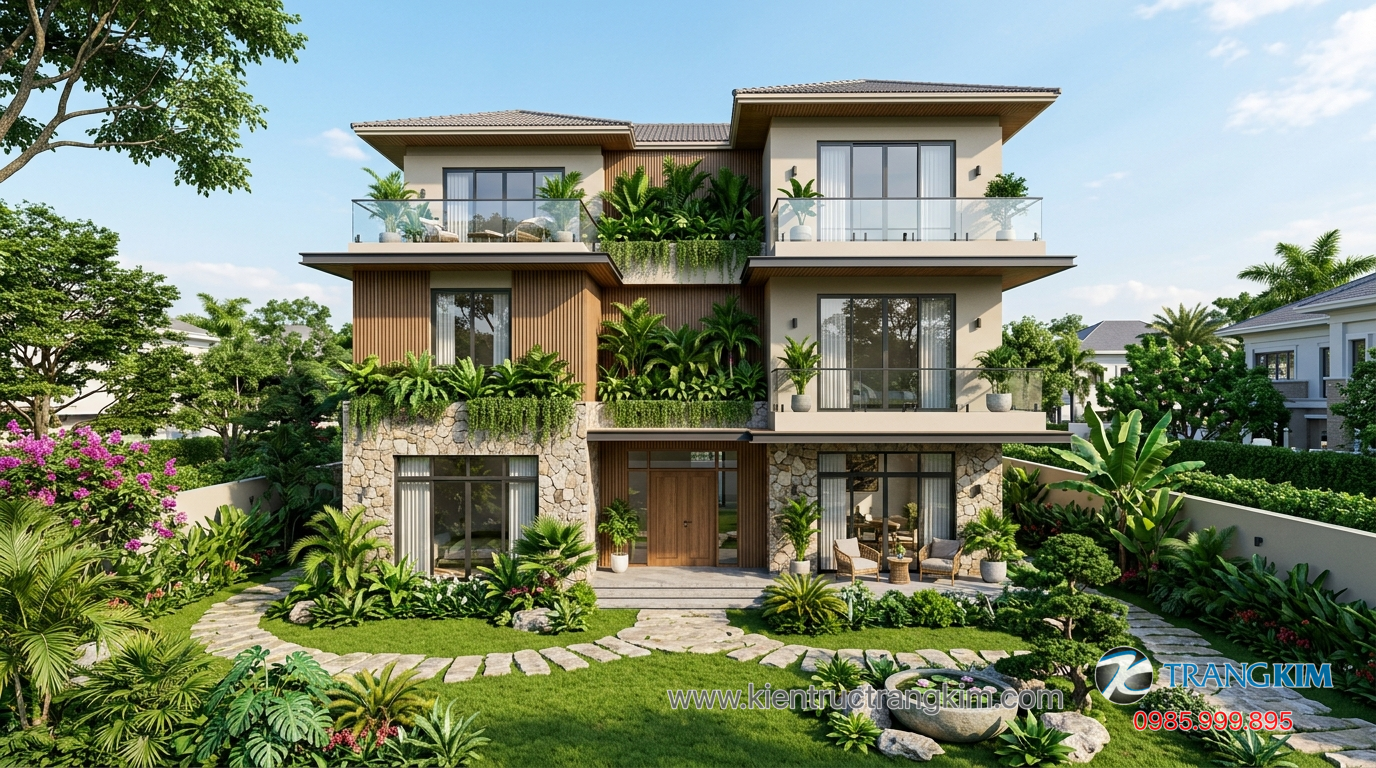 Ảnh minh hoạ: biệt thự 3 tầng sân vườn với không gian xanh