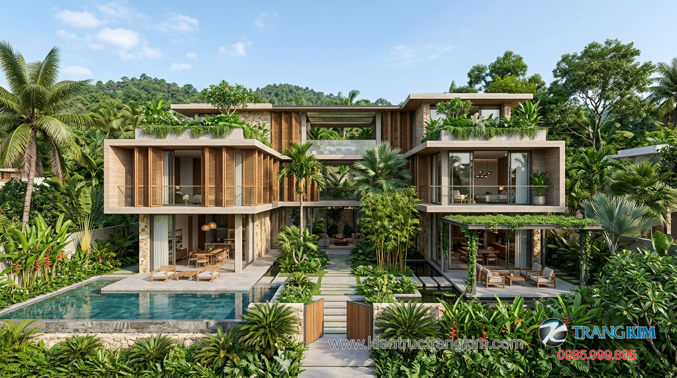 Ứng dụng vật liệu và công nghệ mới trong biệt thự 1 Ảnh minh hoạ: biệt thự hiện đại kết hợp không gian xanh