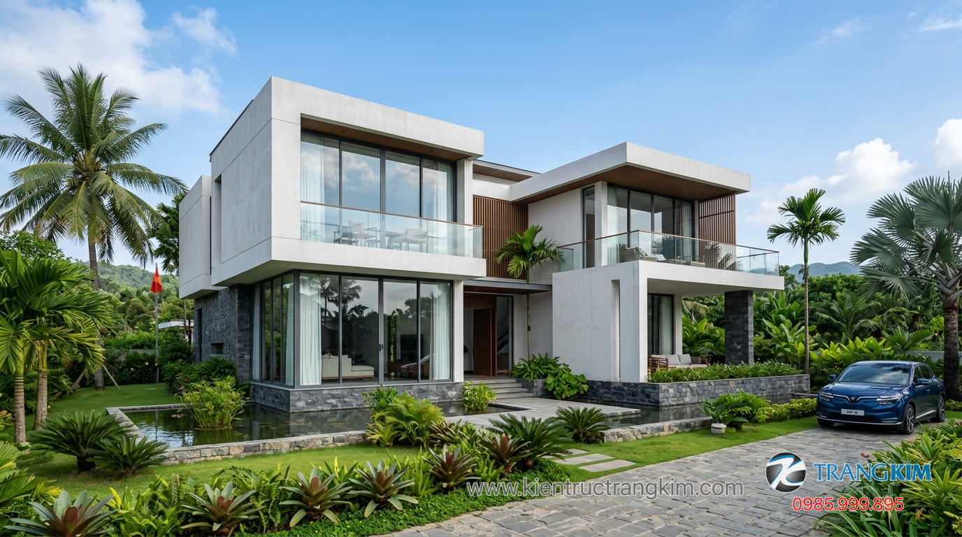 Ảnh minh hoạ: biệt thự hiện đại mái bằng với hình khối tối giản