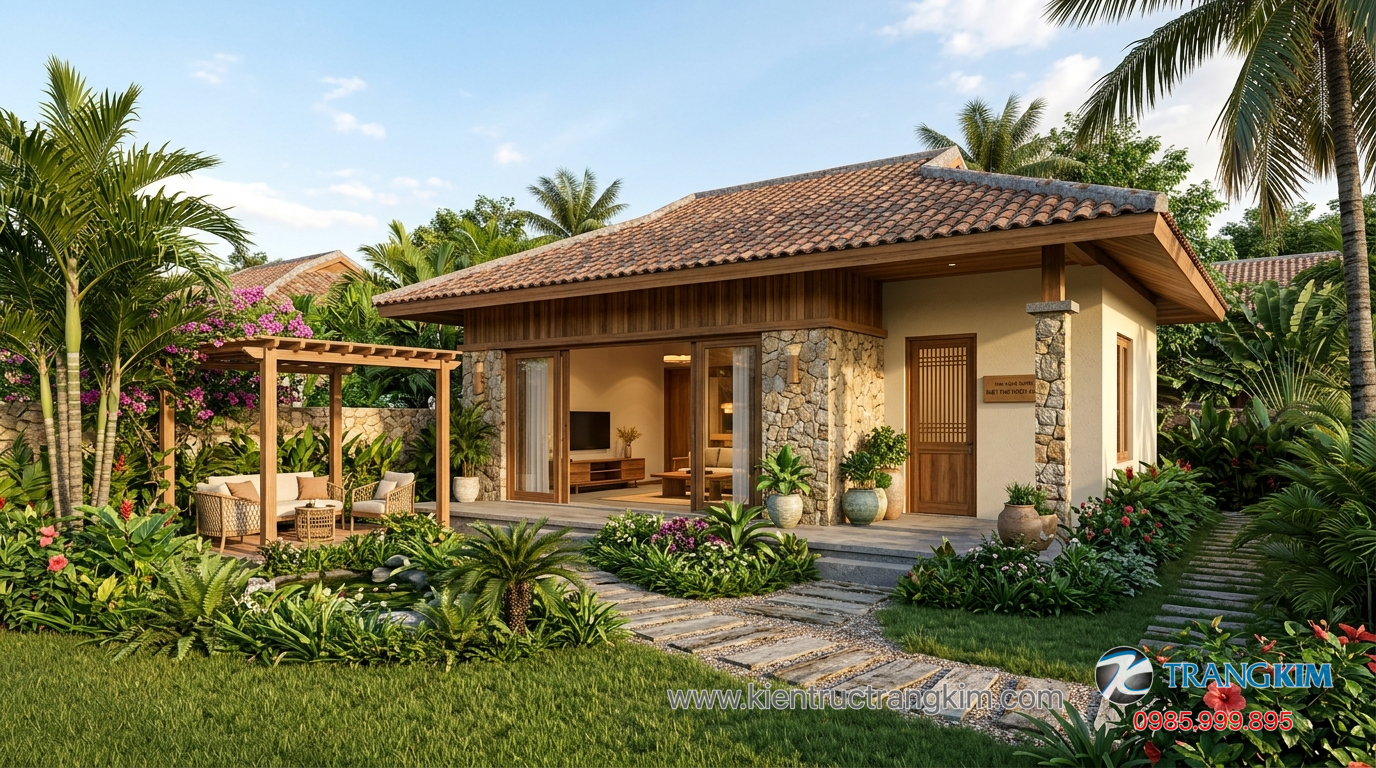 Ảnh minh hoạ: biệt thự mini 1 tầng phong cách nhà vườn nghỉ dưỡng