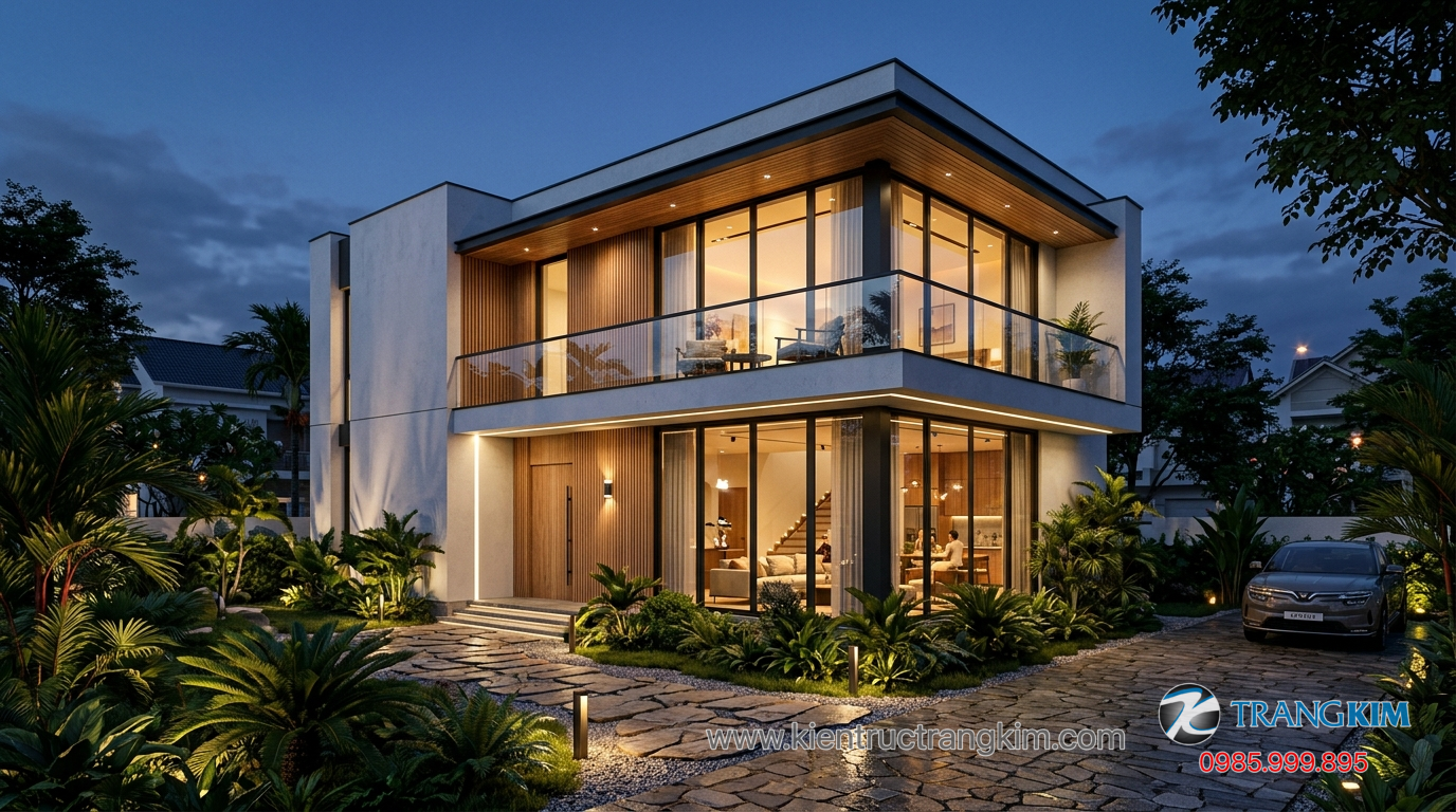 Kiến trúc hiện đại tạo điểm nhấn thẩm mỹ 1 Ảnh minh hoạ: biệt thự mini 2 tầng hiện đại mái bằng