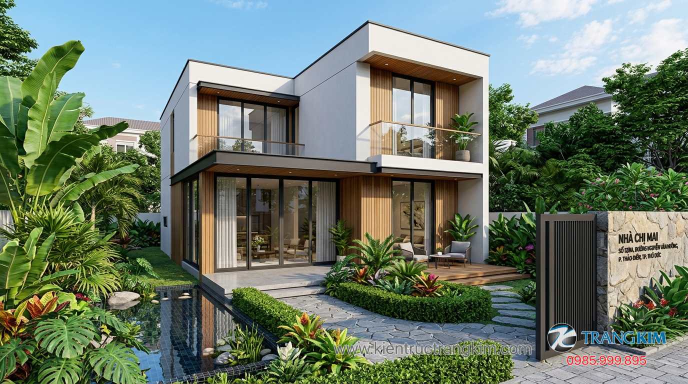 Kết hợp sân vườn và không gian xanh 1 Ảnh minh hoạ: biệt thự mini hiện đại kết hợp sân vườn nhỏ