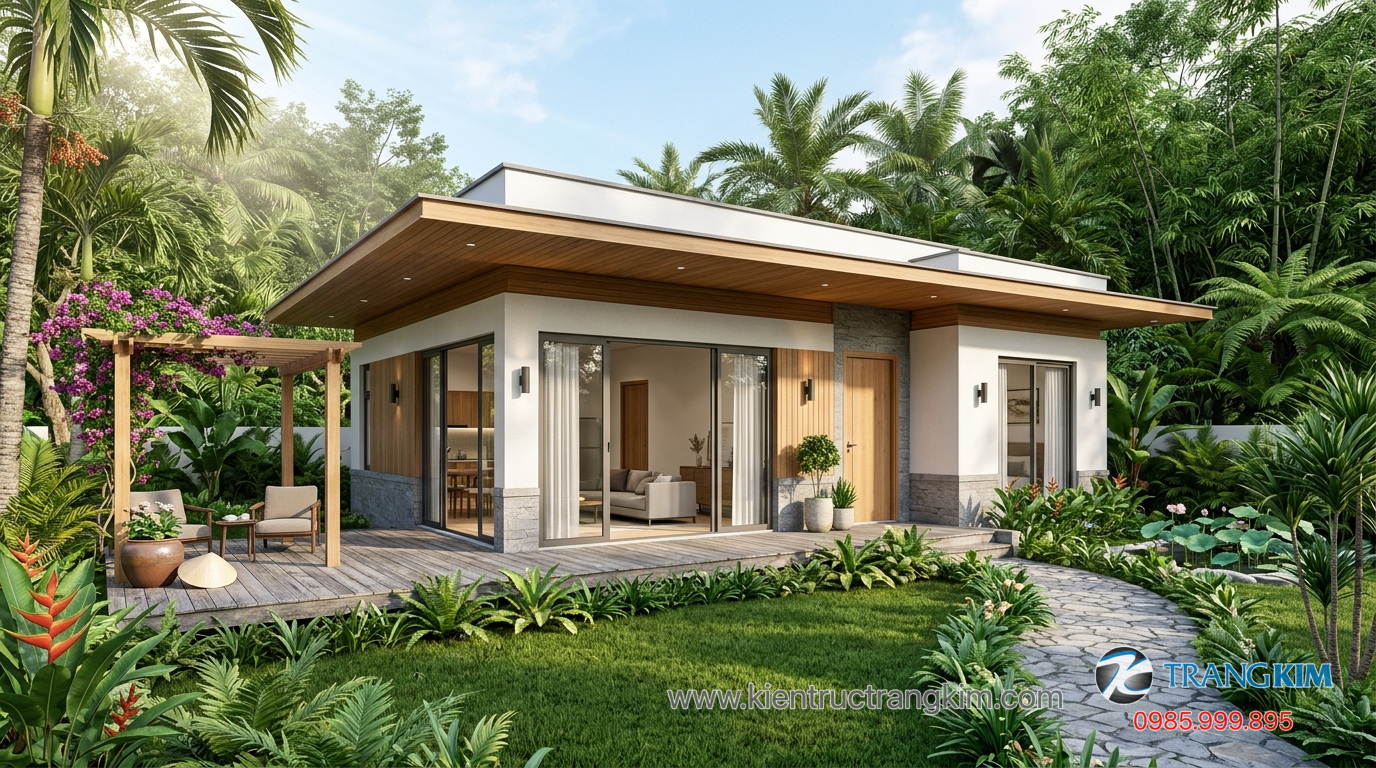 Ảnh minh hoạ: Biệt thự mini trệt phong cách hiện đại kết hợp sân vườn