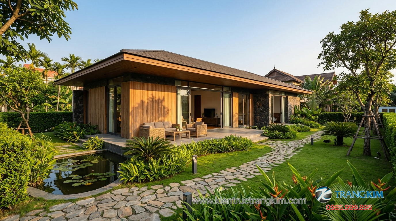 Ảnh minh hoạ: Biệt thự vườn 1 tầng thực tế với không gian sân vườn xanh