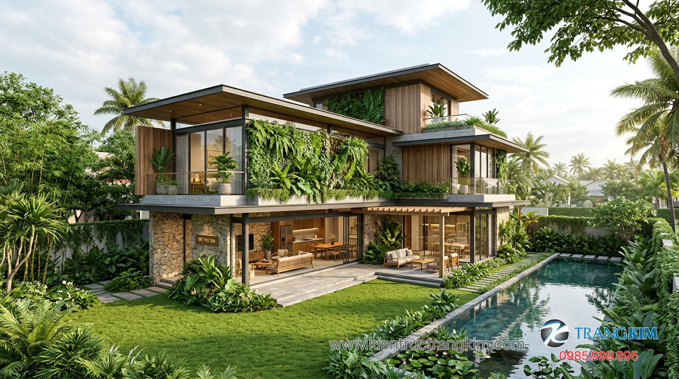 Ứng dụng công nghệ trong thiết kế 1 Ảnh minh hoạ: Biệt thự vườn 2 tầng thiết kế xanh hiện đại