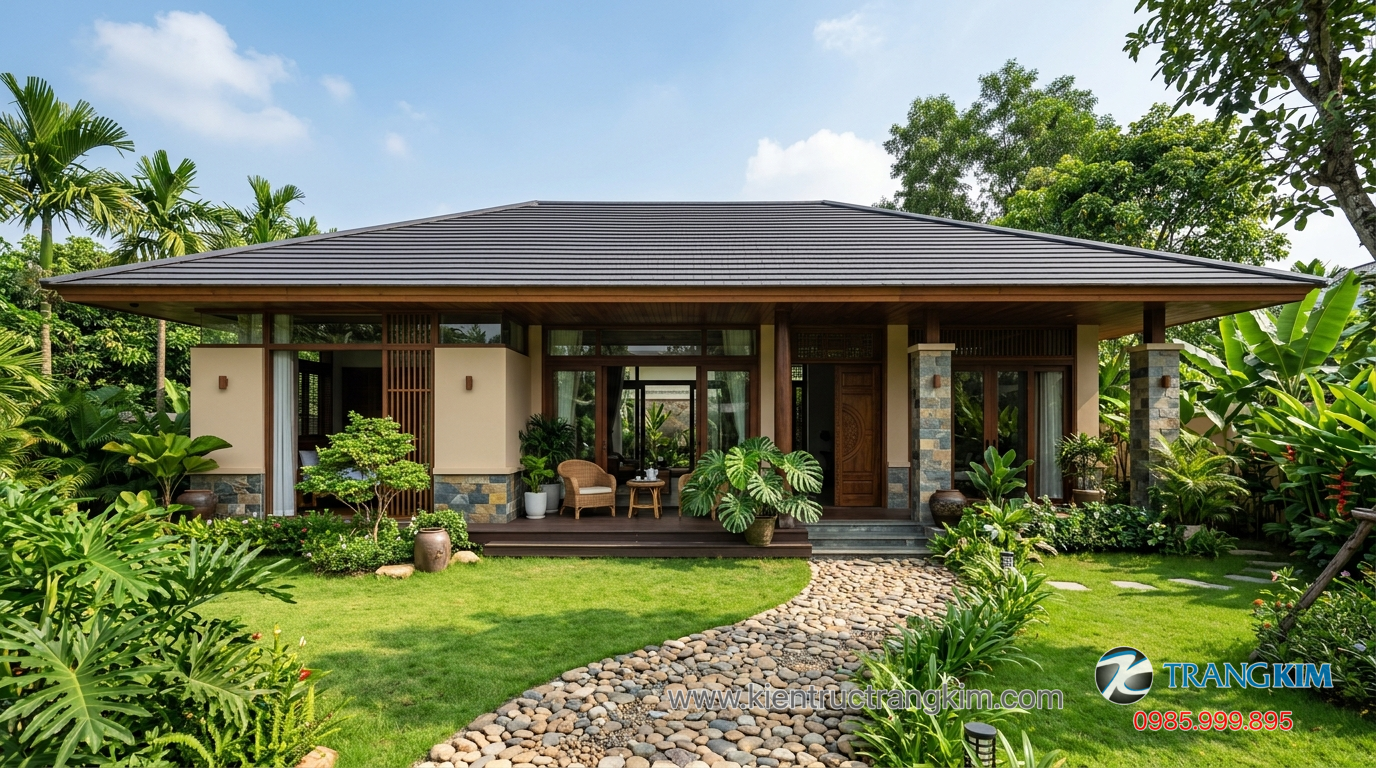 Ảnh minh hoạ: Biệt thự vườn cấp 4 hoàn thiện với sân vườn xanh