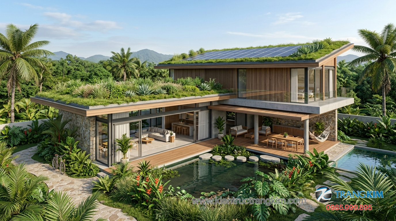 Ứng dụng giải pháp bền vững trong nhà vườn 1 Ảnh minh hoạ: Biệt thự vườn hiện đại thiết kế mở và bền vững