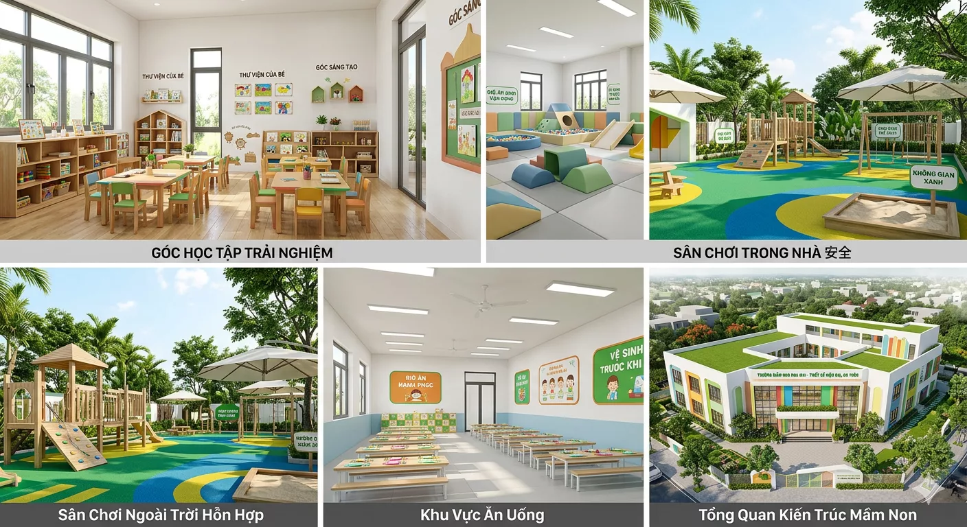 Phân khu chức năng bắt buộc trong mặt bằng trường mầm non 1