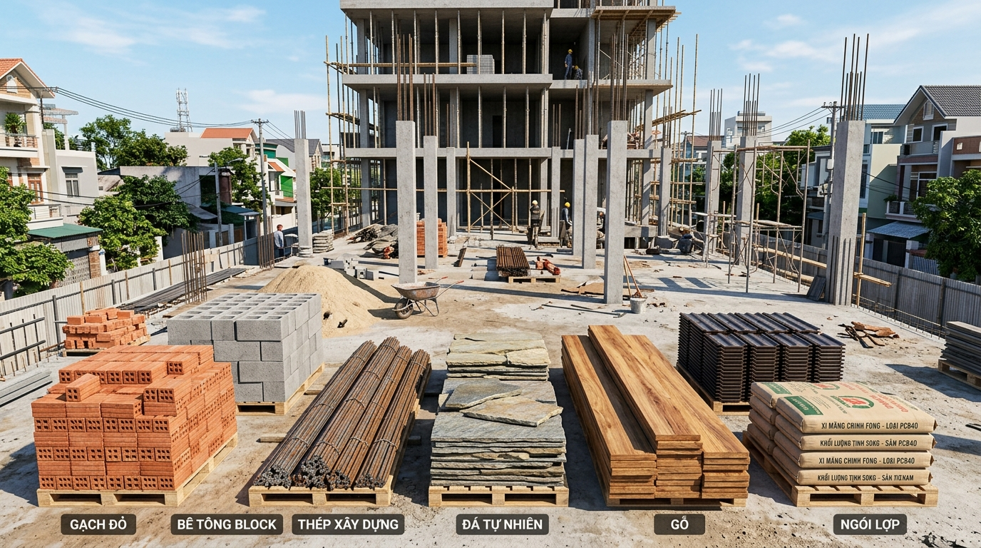 Giải pháp thay thế vật liệu đắt tiền 1 Ảnh minh hoạ: các loại vật liệu xây dựng phổ biến
