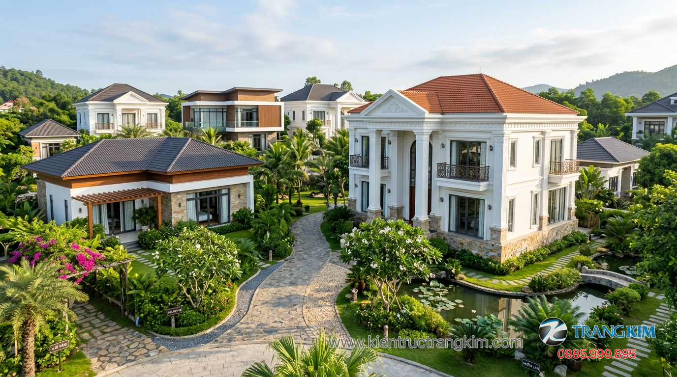 Ảnh minh hoạ: Các mẫu biệt thự vườn 1 tầng, 2 tầng và tân cổ điển thực tế