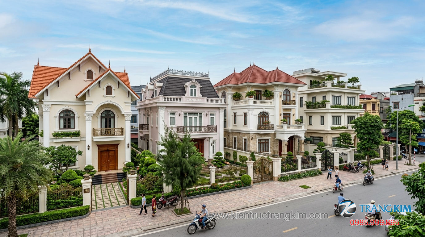 Nhà 2 tầng tân cổ điển mặt tiền đối xứng 1 Ảnh minh hoạ: các mẫu nhà đẹp 2 tầng tân cổ điển với nhiều kiểu mái