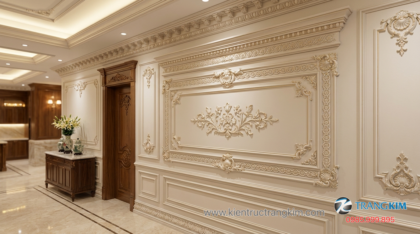 Ảnh minh hoạ: Chi tiết phào chỉ tân cổ điển tinh tế trong biệt thự mini