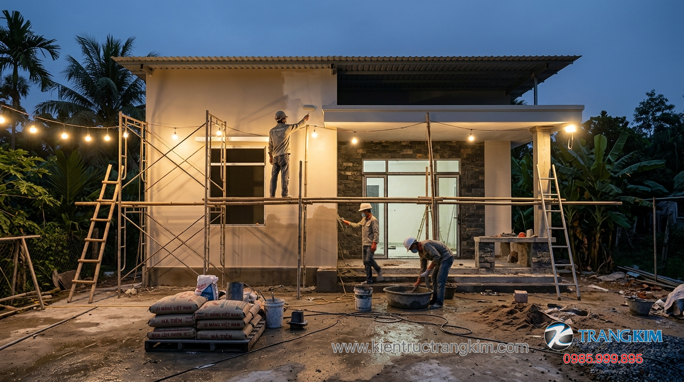 Tổng chi phí hoàn thiện tham khảo 1 Ảnh minh hoạ: công đoạn hoàn thiện nhà cấp 4