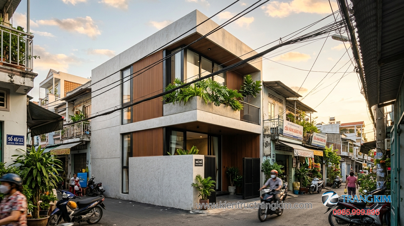 Giải pháp tối ưu diện tích và chi phí xây dựng 1 Ảnh minh hoạ: Công trình biệt thự mini 100m2 thi công thực tế