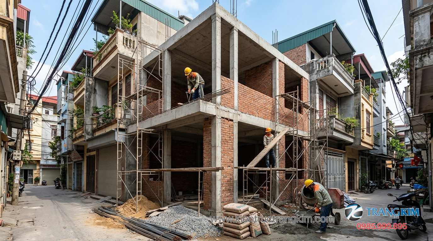 Ảnh minh hoạ: Công trình nhà 2 tầng diện tích trung bình đang thi công