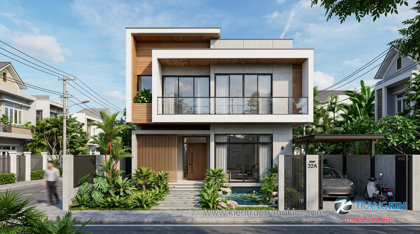 Những sai lầm khiến chi phí xây nhà tăng cao 1 Ảnh minh hoạ: Công trình nhà 2 tầng hoàn thiện với kiến trúc hiện đại