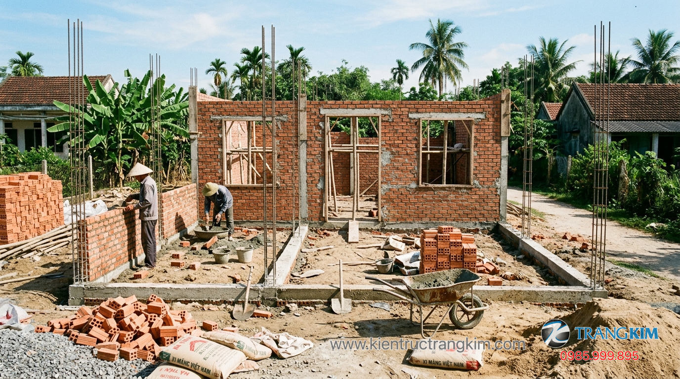 Ảnh minh hoạ: Công trình nhà cấp 4 đang thi công phần móng và tường