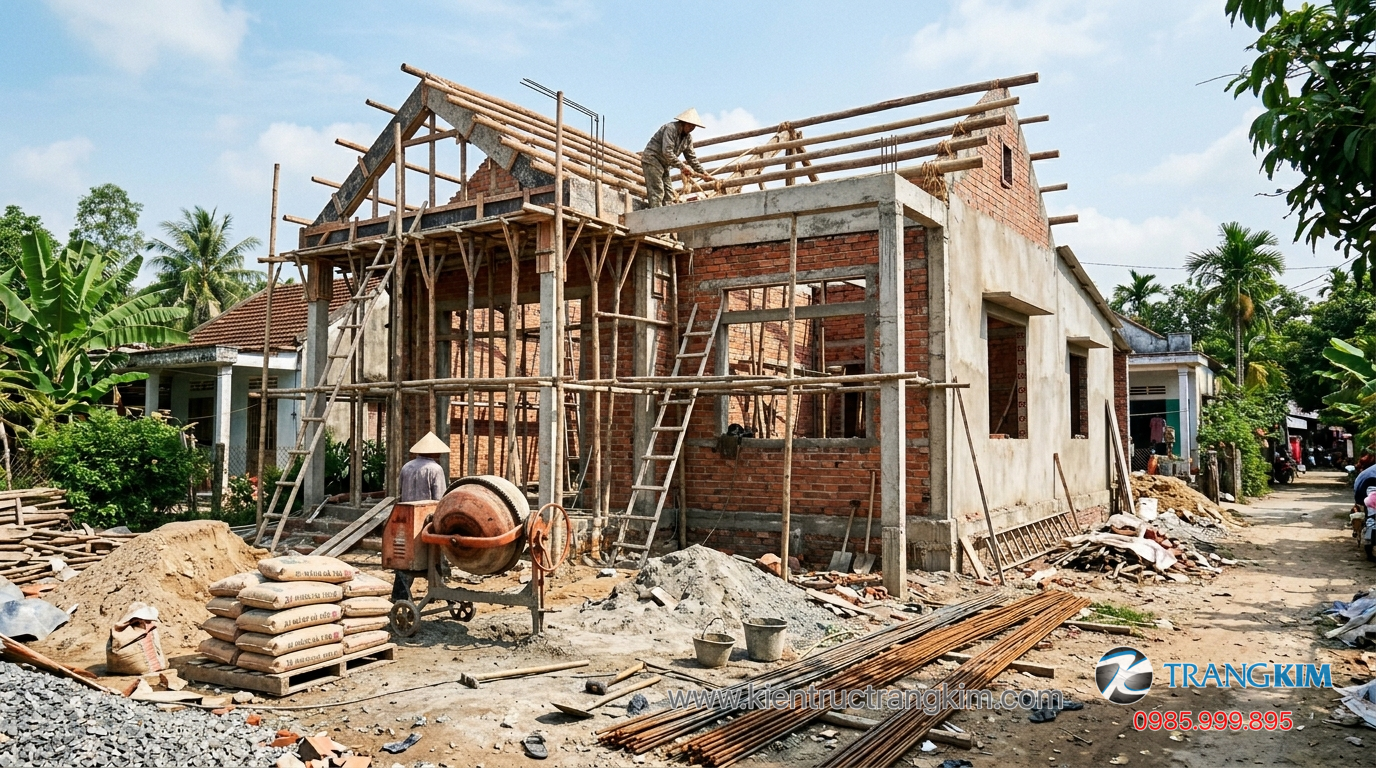 Điều kiện thi công và vị trí xây dựng 1 Ảnh minh hoạ: công trình nhà cấp 4 đang thi công