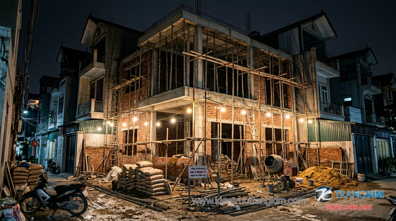 Ảnh minh hoạ: Công trình nhà mái bằng đang thi công phần thô