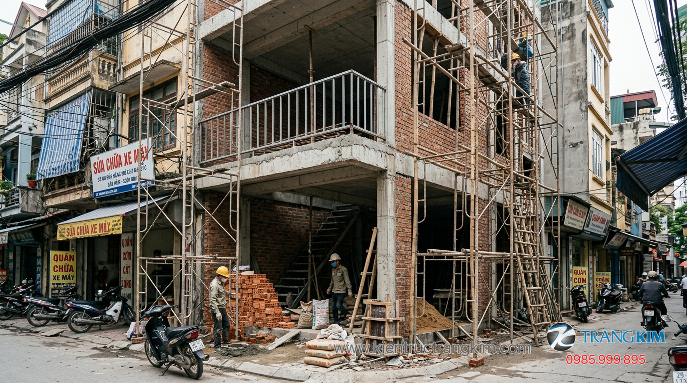 Ảnh minh hoạ: Công trình nhà phố 1 trệt 1 lầu đang thi công