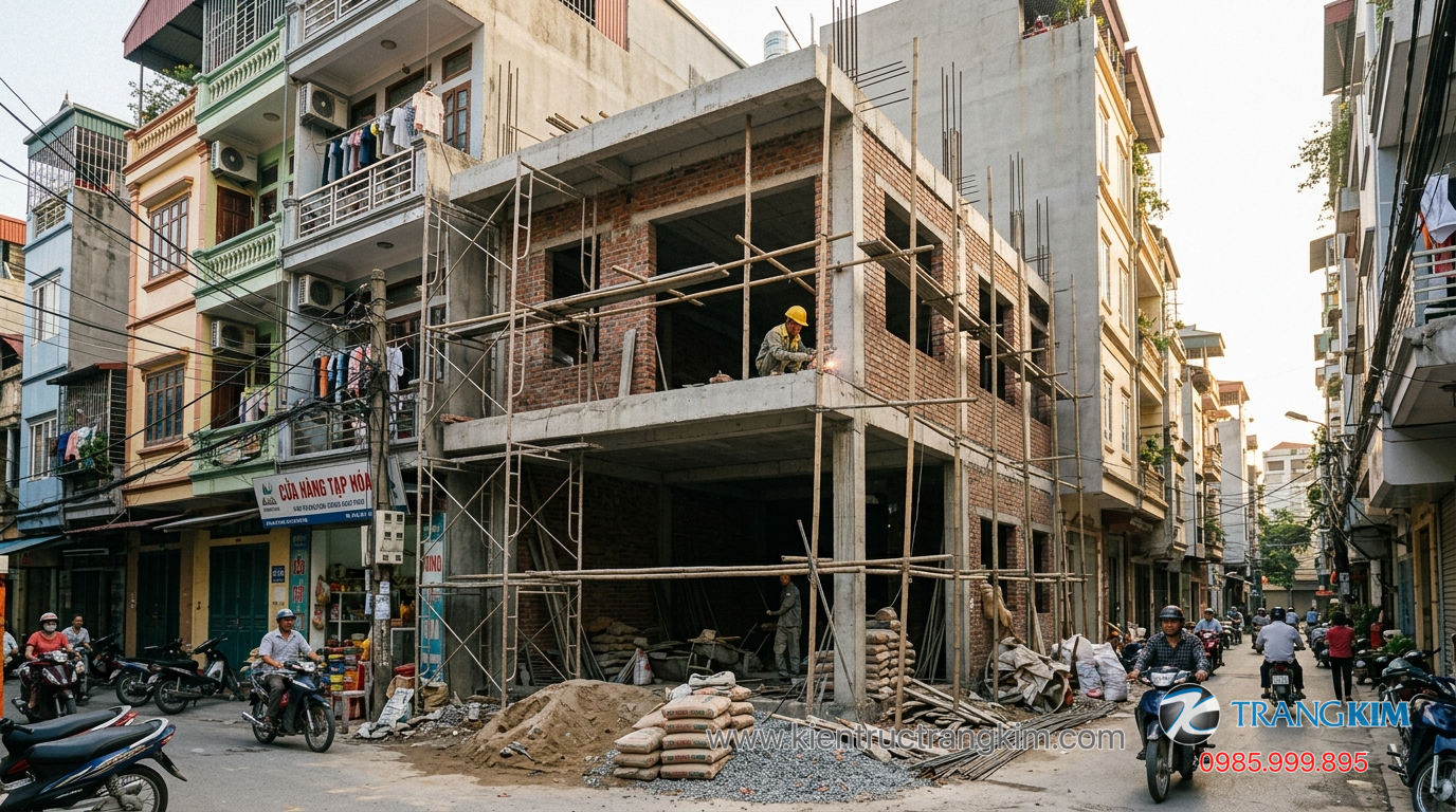 Ảnh minh hoạ: Công trình nhà phố 3 tầng đang trong quá trình thi công