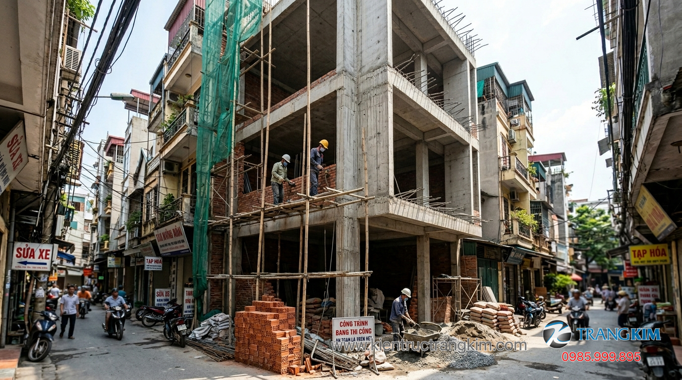 Ảnh minh hoạ: Công trình nhà phố 4 tầng đang trong quá trình thi công