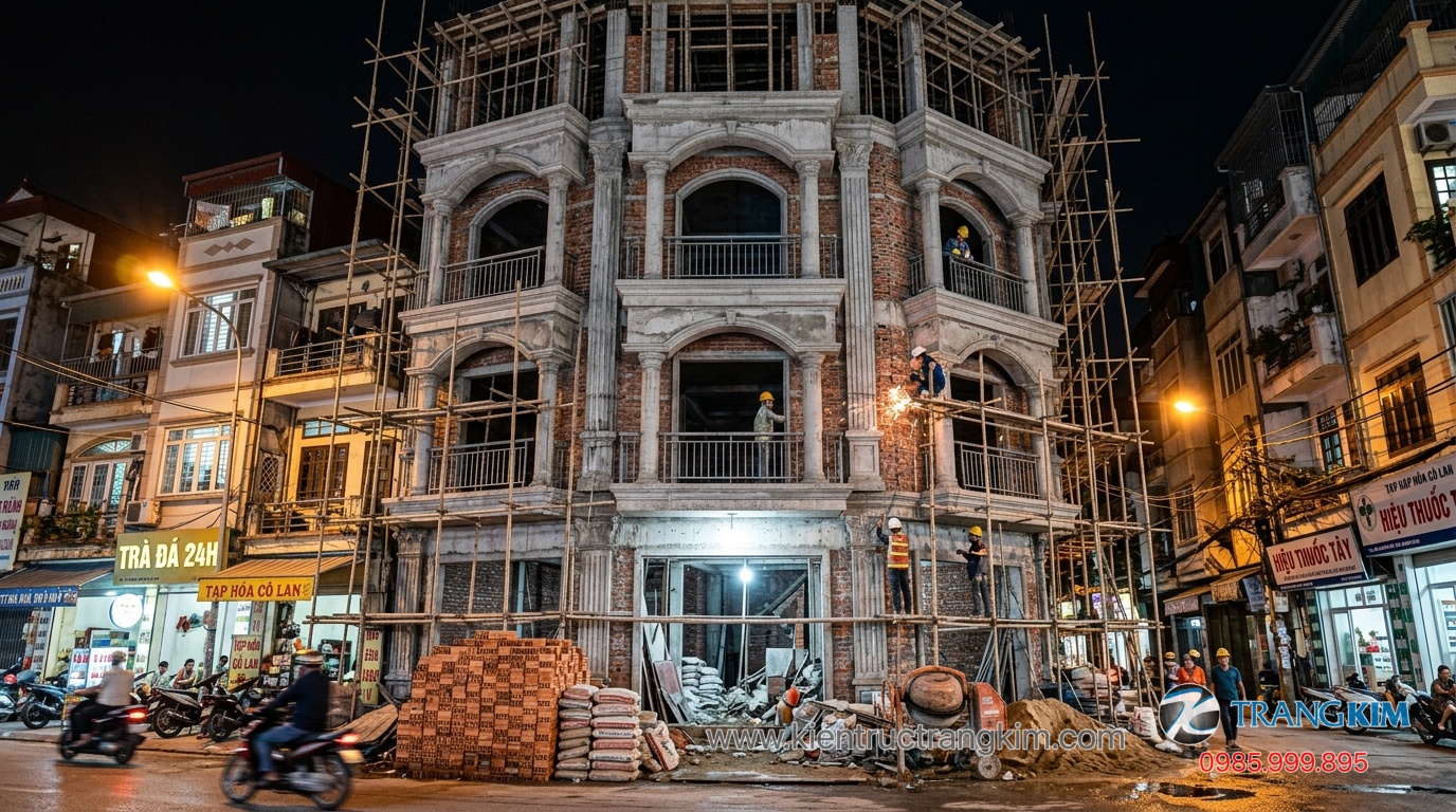 Ảnh minh hoạ: Công trình nhà tân cổ điển đang thi công phần thô