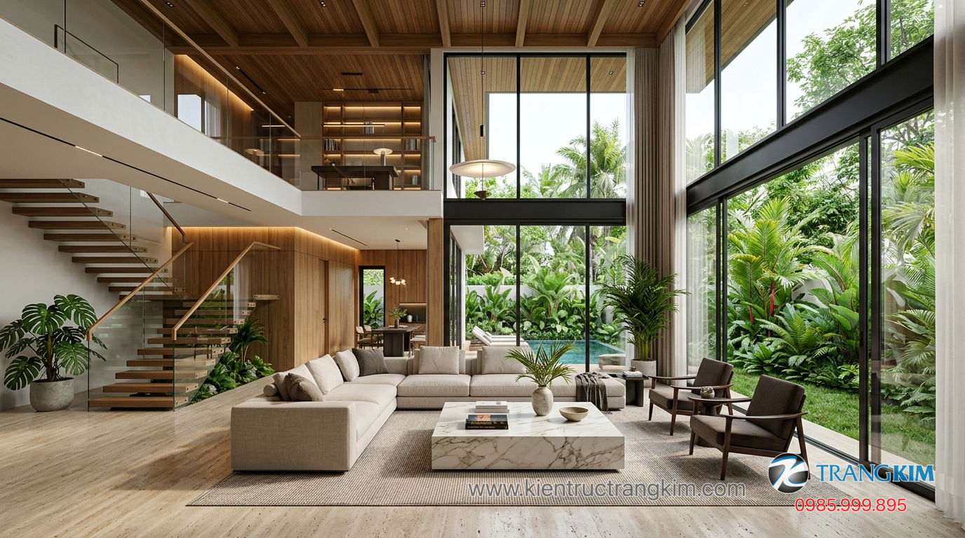 Ảnh minh hoạ: không gian phòng khách biệt thự 2 tầng rộng rãi