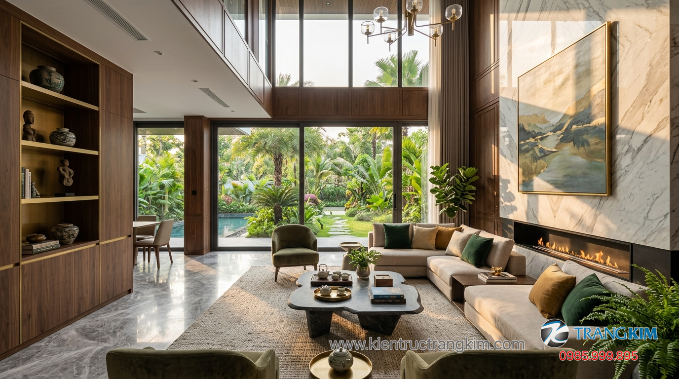 Ảnh minh hoạ: Không gian phòng khách biệt thự sang trọng với thiết kế nội thất đồng bộ