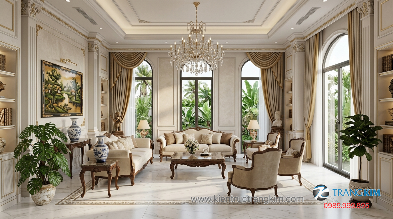 Ảnh minh hoạ: Không gian phòng khách biệt thự tân cổ điển sang trọng