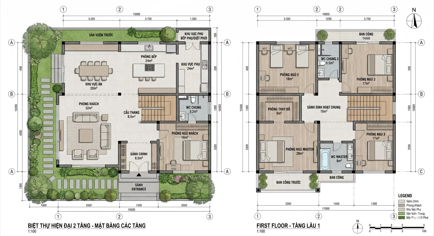 Mẫu nhà thiết kế biệt thự 2 tầng cần tối ưu công năng gia đình 1