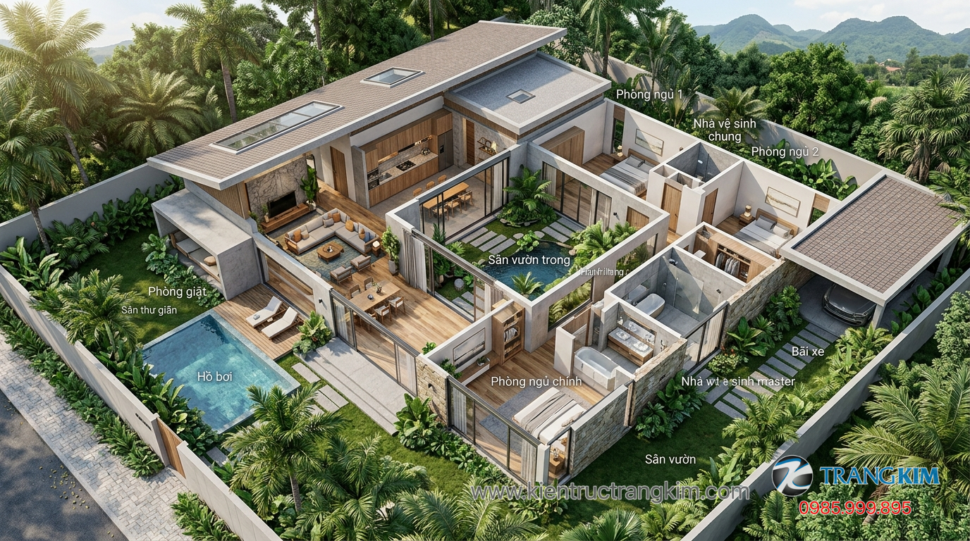 Ảnh minh hoạ: Mặt bằng biệt thự vườn 1 tầng bố trí khoa học