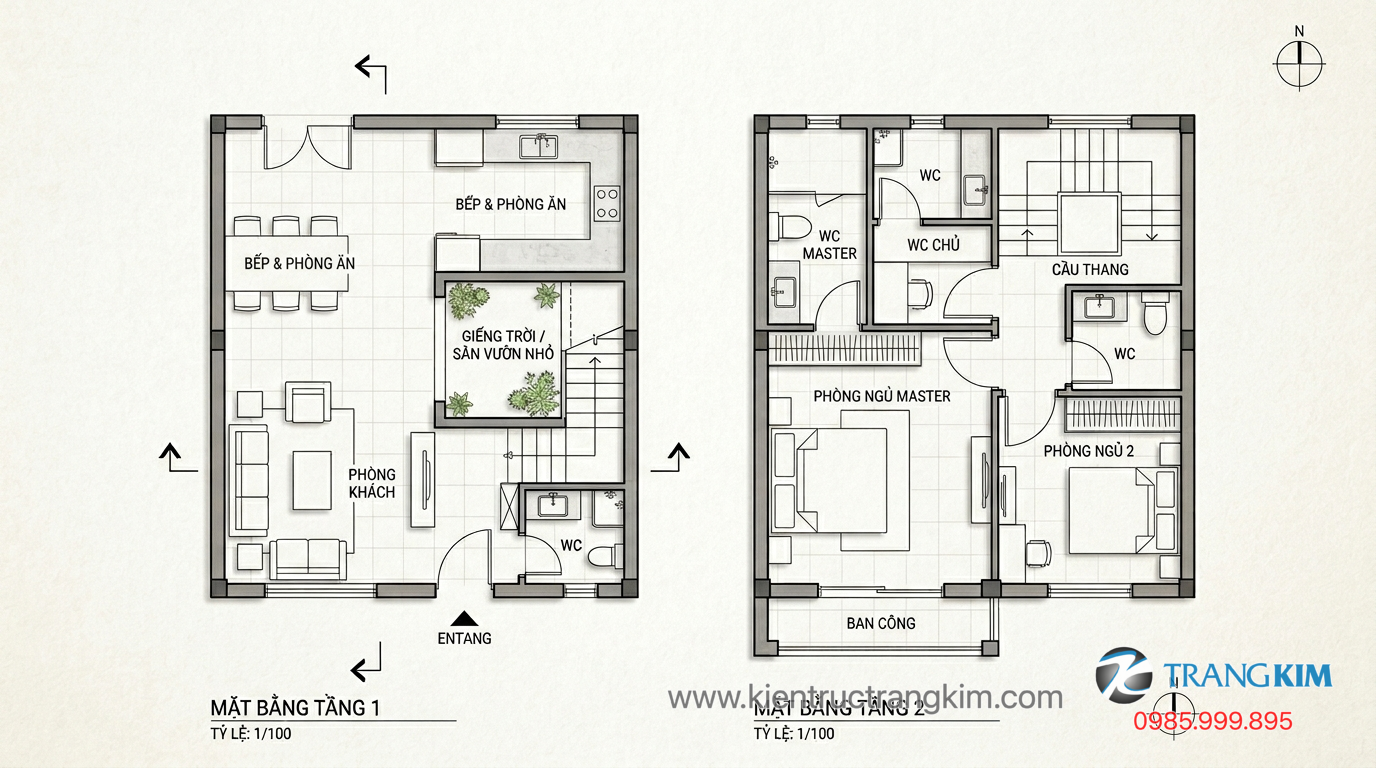 Ảnh minh hoạ: mặt bằng công năng biệt thự mini 2 tầng